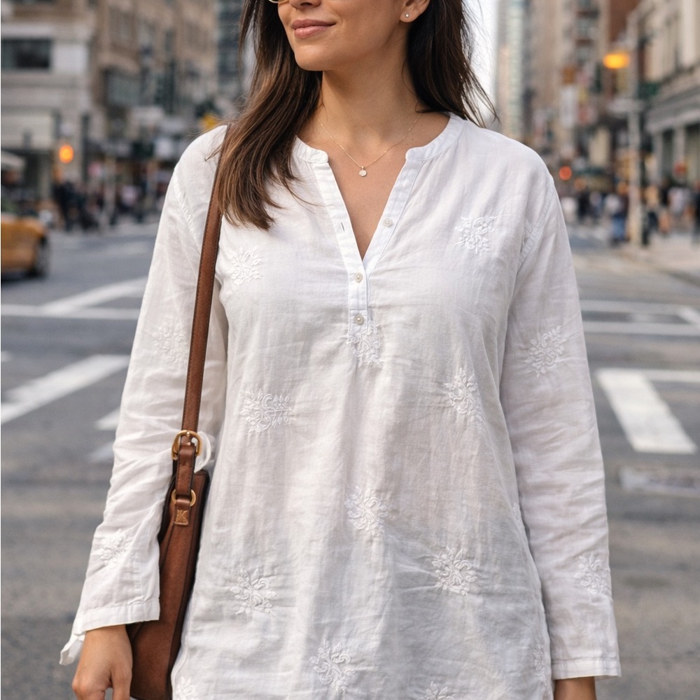 Cost Plus World Market White Floral Tunic